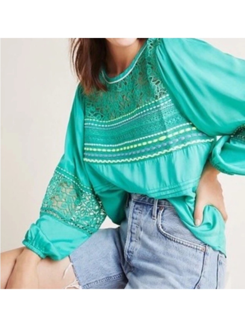 Antropologie Blink London Sunshine Peasant Top Blouse Green Size XS